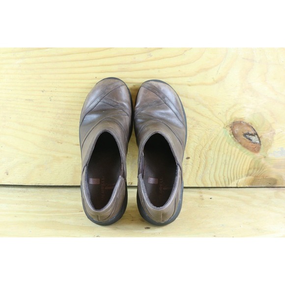 Merrell Encore Womens 9.5 Eclipse Brown Shoes Leather Slip Ons Comfort Loafers - Picture 4 of 8